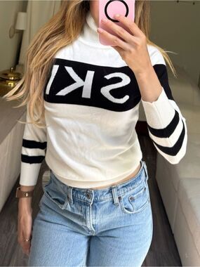 Ski Turtleneck Sweater White Black Après Ski Old Money Preppy Size S